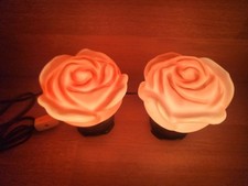 2 Vintage Pink Flower Petal Table Lamp Glass ...