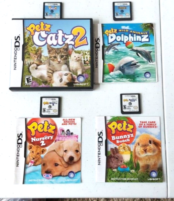 Nintendo DS Petz 4 Game Lot (Catz 2, Wild Petz Dolphinz,Nursery2