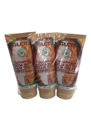 LOT OF 3-Garnier Curl Restoring Cocoa Butter Hair Treat 3 In 1 Leave In Cream6.8