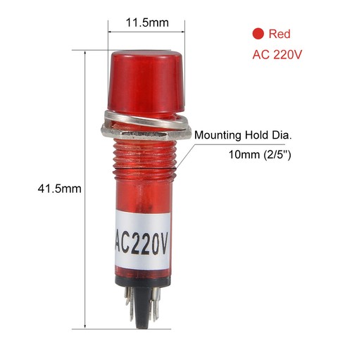 10Stk.Signal Indikator Schuss Licht AC 220V Neon Birnen XD10 3 10mm 2/5" Gremium - Bild 2 von 5