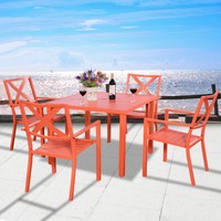 Patio Orange Steel Outdoor Square Dining Table Furniture Garden With 4 Chairs on sale Patio Orange Steel Outdoor Square Dining Table Furniture Garden With 4 Chairs on sale