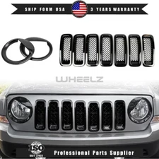 9Pcs Front Grille Mesh Insert & Angry Bird Headlight Cover Trim for Jeep Patriot