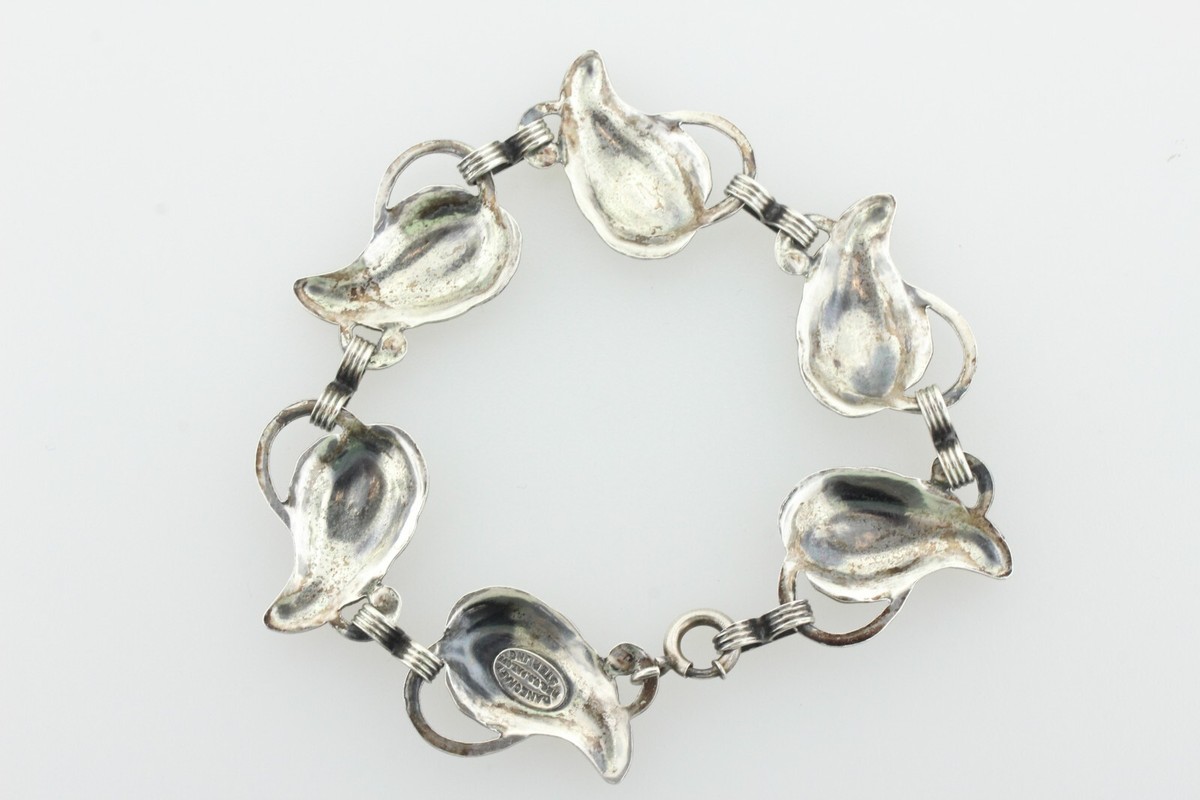 Vintage Danecraft Sterling Silver 925 Textured Leaf Link Bracelet