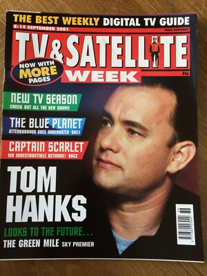TV & SATELLITE WEEK 08/09/2001 TOM HANKS Nikki Cox Alan Davies Johnny Vaughan UK
