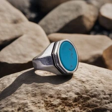 Tibetan Turquoise Ring 925 Sterling Silver Handmade Gemstone Jewelry For Womens