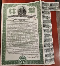 Germany 1927 Rhine Westphalia Electric 1000 Dollars Gold NOT CANCELLED Bond ABNC