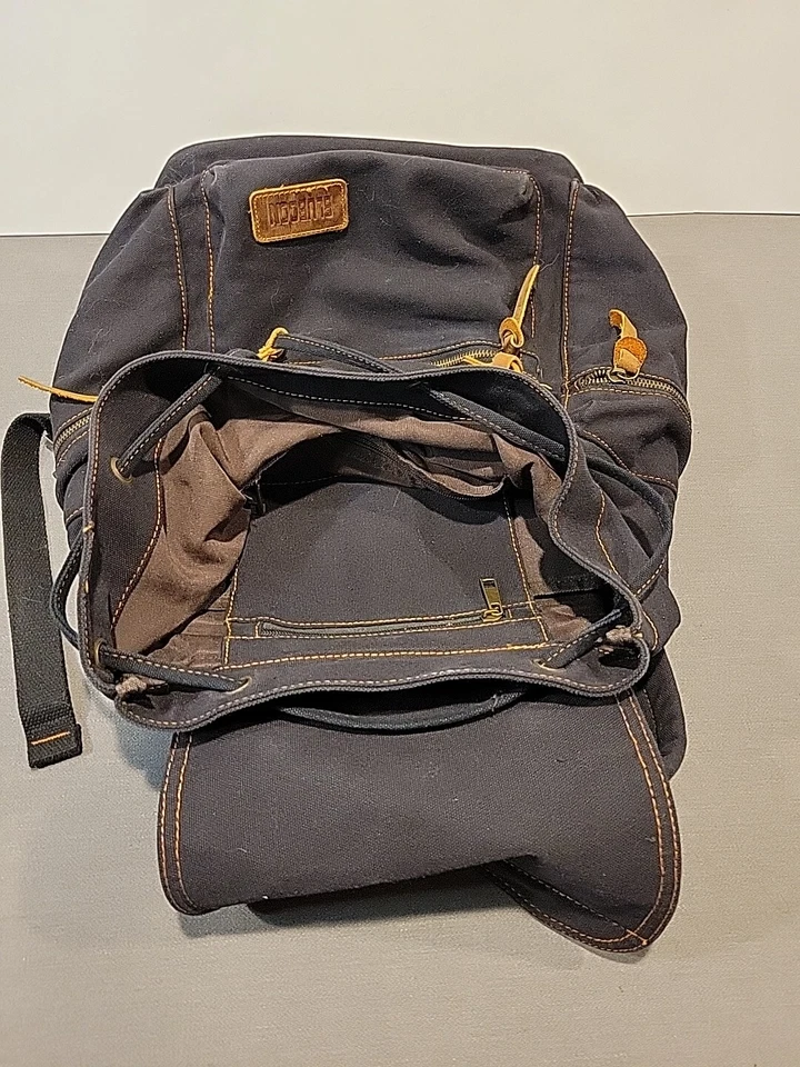 MOCHILA DE LONA BULBOON LOOK VINTAGE CUERO CASUAL RIBETE NEGRO/CUERO Foto 3 de 4