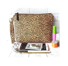 Wristlet Purse Wallet Makeup Bag Phone Travel Leopard Cheetah Tote Handmade Gift
