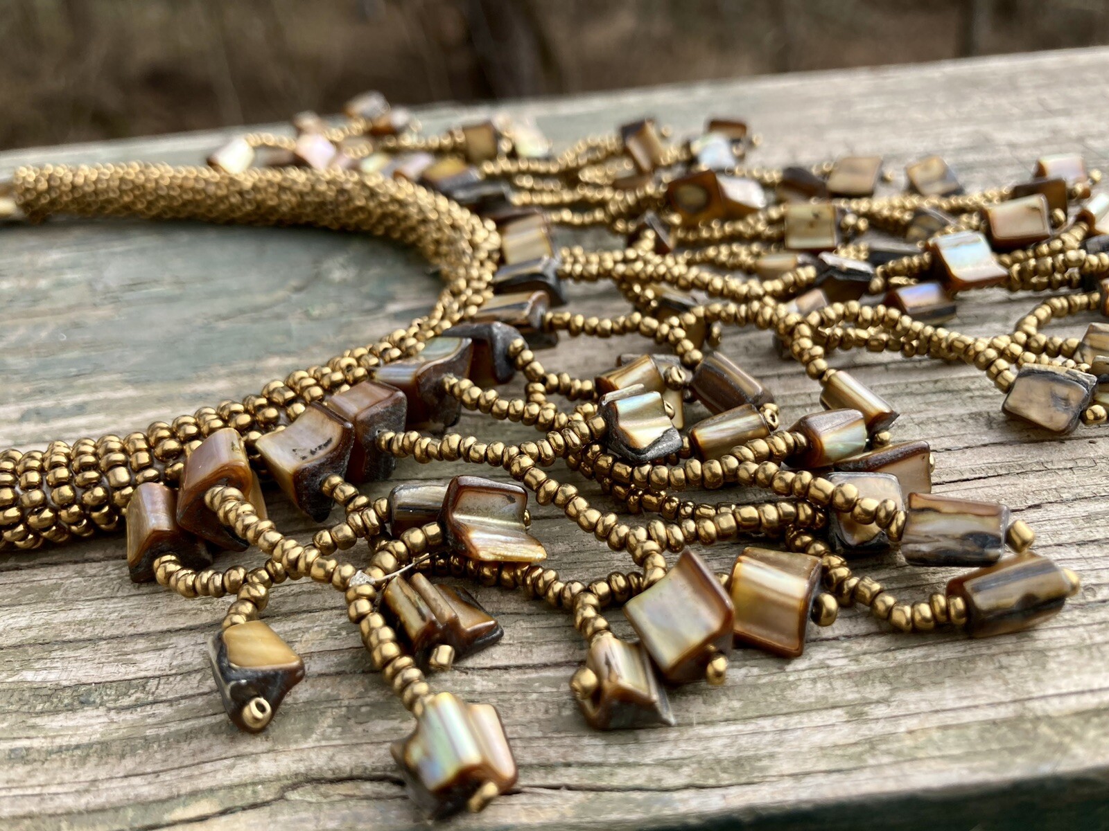 HANDMADE BOHO STATEMENT CLUSTER NECKLACE GOLD SEE… - image 12