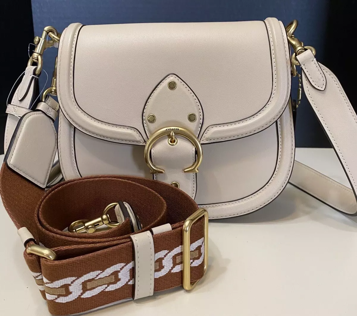 Coach Beat Saddle Bag Crossbody IVORY Leather TWO STRAPS NEW 550 C3738