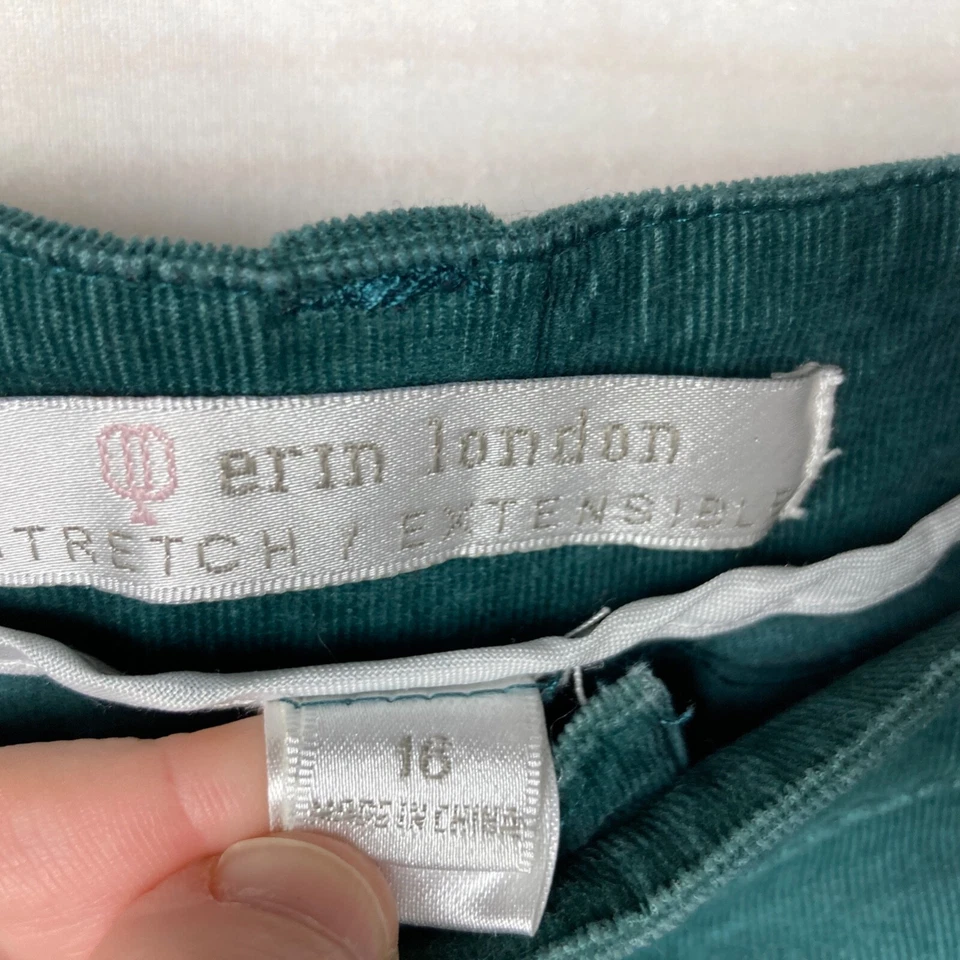 Erin London 裤子女式 16 绿色靴型灯芯绒弹力高腰口袋 — 第 4/4 张图片