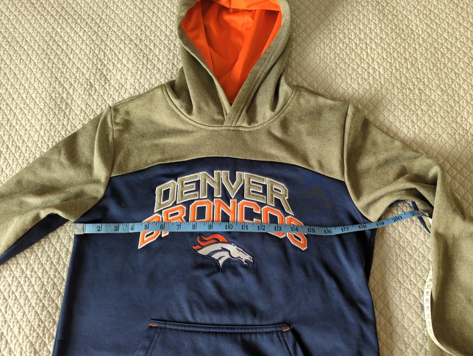 VETEMENTS Denver Broncos Pullover Felpa con Cappuccio Blu Grigio Arancione Gioventù L 14 16 NFL TEAM APPAREL
