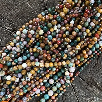 Echte Ozean Jaspis Edelstein 4mm Facettiert Lose Perlen 15" Strang Natürlich - Bild 1 von 4