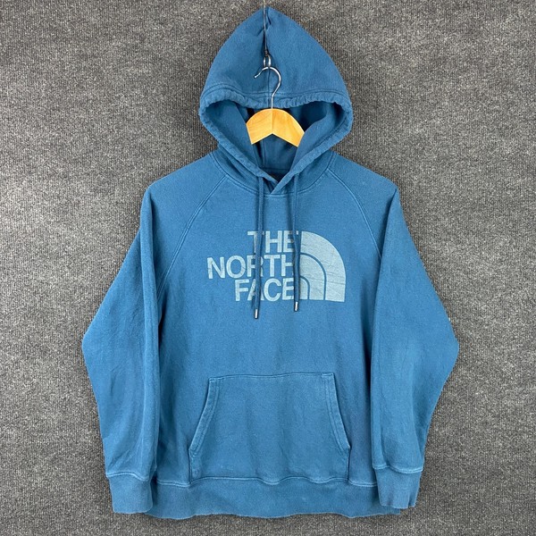 The North Face Womens Hoodie Size M Blue Long Sleeve Pullover Winter Warm Logo