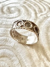 Vintage Antique Sterling Silver Ring Mex 925 Carved Patterned Band Size 8 Signed