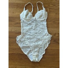 Victoria Secret Gold Label Cream Satin Stretch Bodysuit Teddy Valentine 36C