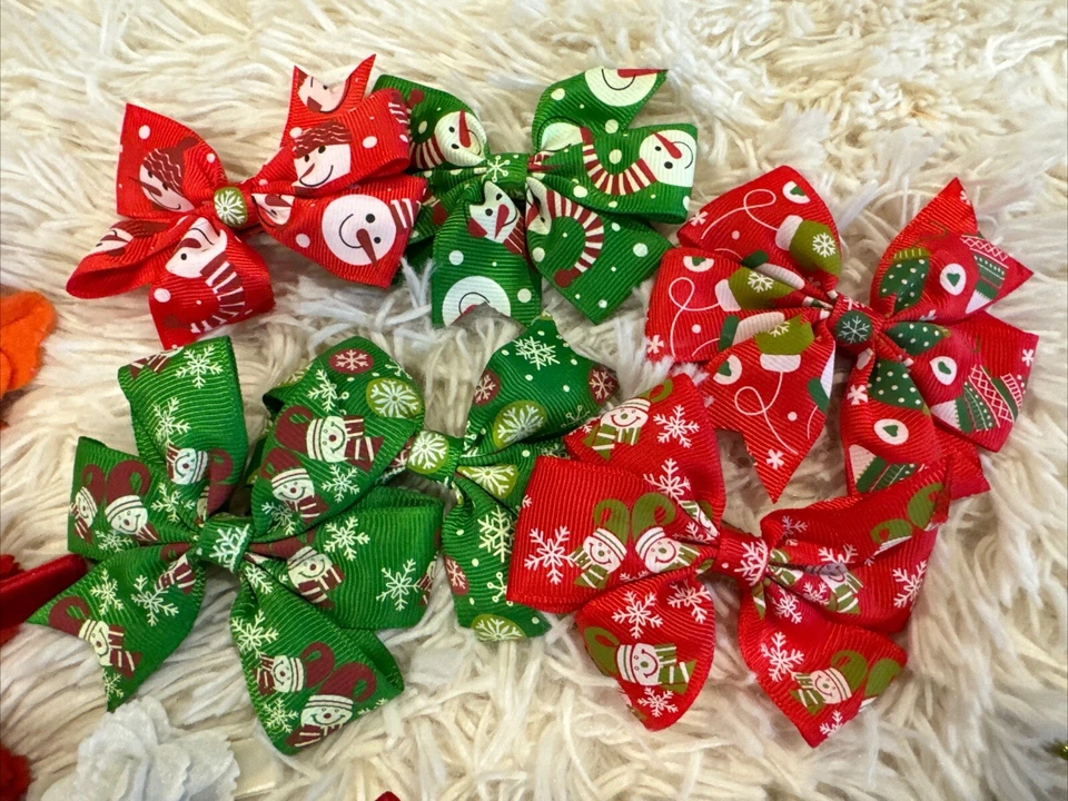 Small Holiday Hair Bows / LOT Of 22 Christmas Halloween Easter 4th of July - Image 3 of 4