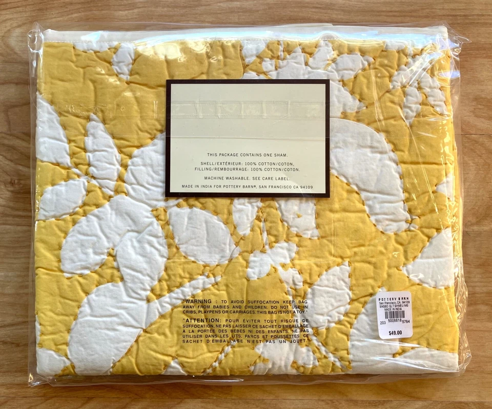 Pottery Barn SONGBIRD acolchado Euro Sham 26x26: algodón amarillo y blanco (solo uno) Foto 2 de 4