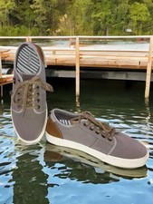 Taos Super Soul Shoes Taupe Gray Canvas Sneakers Boat Shoes Women s Size 9.5 New