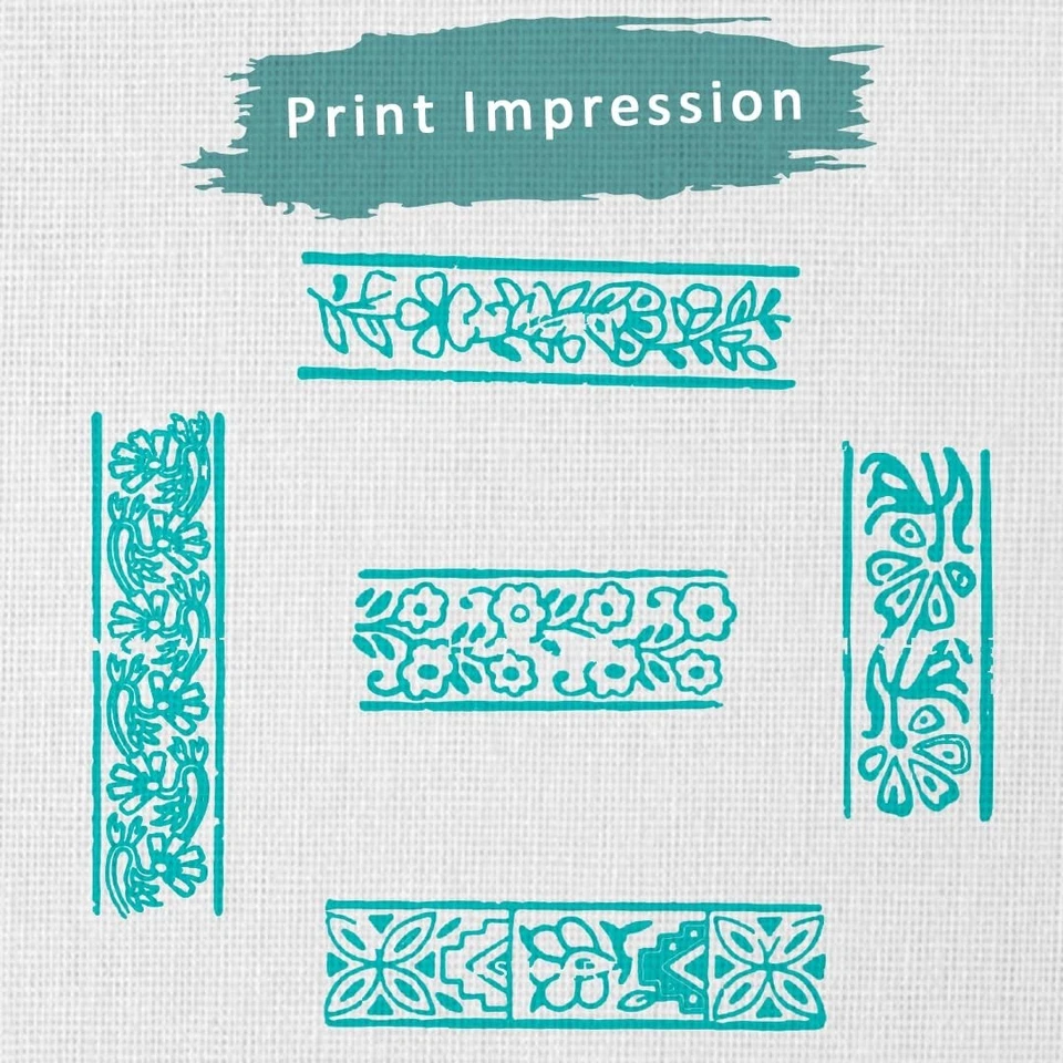 Set of 5 Hand Carved Wooden Border Shape Textile Printing Craft Block Stamp - Image 3 of 4