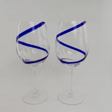 Pier 1  Swirline Cobalt Blue 8 7/8" Water Goblets Set of 2