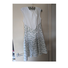 Closet London UK 14 White/Green Bird Print Sleeveless A-Line Dress