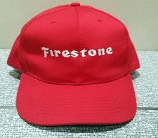 Vtg FIRESTONE Logo Adjustable Snapback Trucker HAT Baseball Cap Red Adult Nissun