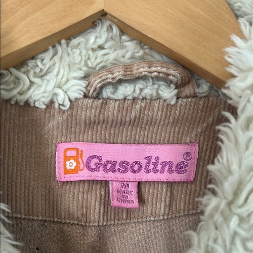 Gasoline VTG Y2K Beige Corduroy Light jacket faux fur collar youth Fit Medium - Picture 4 of 11