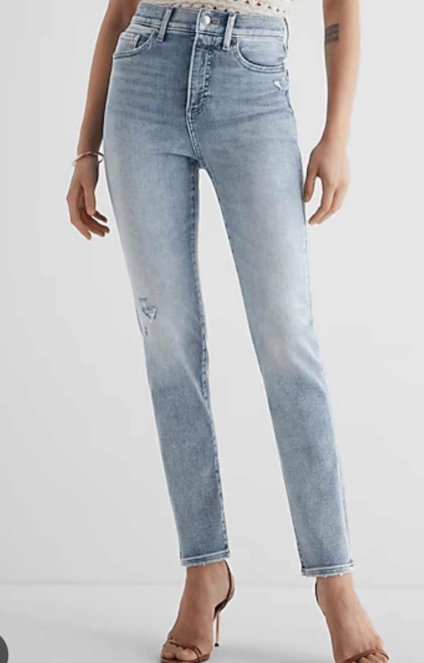 Express 90’s slim super high rise light wash jeans size 14
