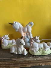 (Lot of 4) Ceramic Unicorn nightlight -working -Statutes Collection Collectible