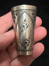 Old Vintage Russia Russian 84 Silver VODKA Shot Glass Niello Inlay 875 SILVER