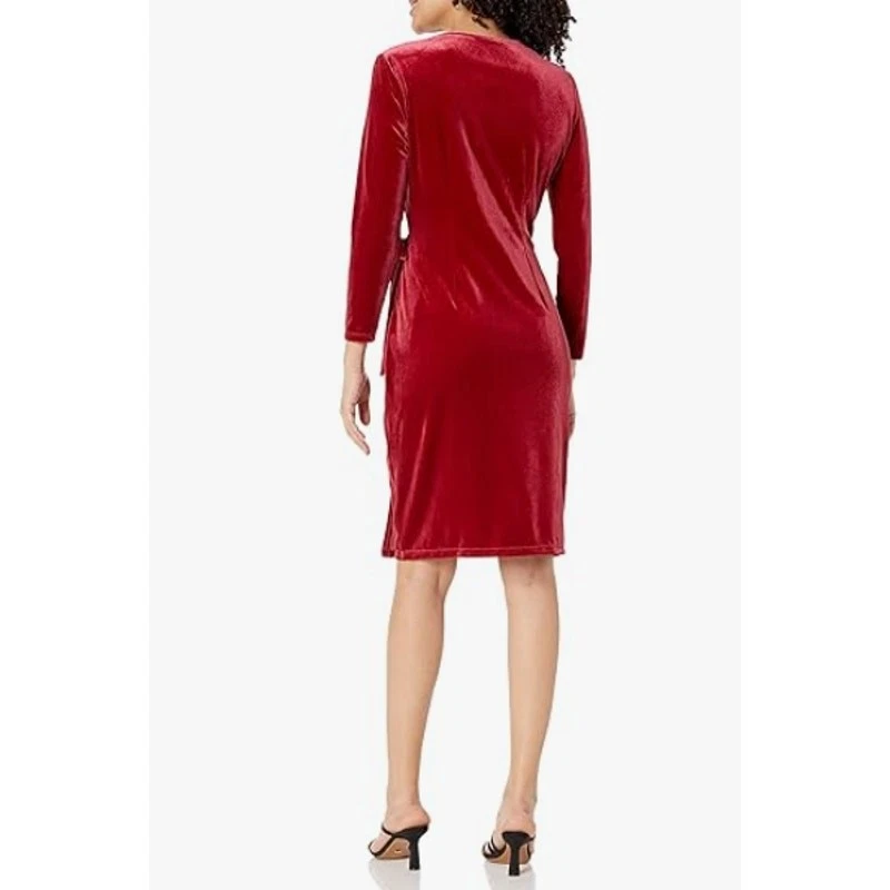 ANNE KLEIN женщин бархата надежном платье маленький Titan красный длинным рукавом с Ярлыками - Изображение 2 из 4