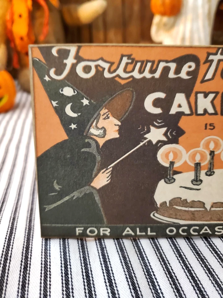 VINTAGE RETRO GOTHIC PRIMITIVE STYLE HALLOWEEN WITCH FORTUNE CAKE SET WOOD SIGN - Image 4 of 4