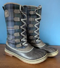 SOREL Winter Snow Boots Gray Green Blue Plaid Womens 7.5 WMN'S NL 1931-255