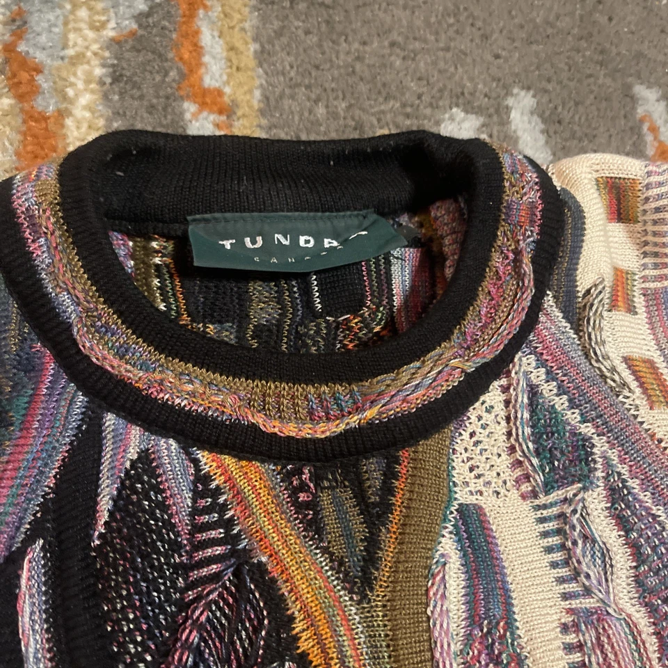 Suéter De Colección Para Hombre Tundra Coogi Estilo 3D Diamante Remolino Tonos Tierra Años 90 Talla XL Foto 4 de 4