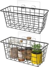 Hanging Wire Storage Basket Over Cabinet Door Organizer, 2 Pack, Black