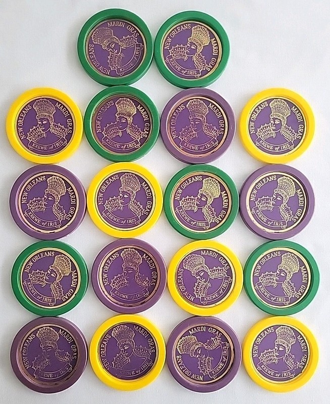 Lot of 18, New Orleans, Mardi Gras, Krewe of Iris, Coasters. Assorted Colors. 