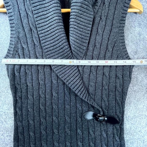 Calvin Klein Sweater Dress Women Medium Black Cable Knit Shawl Collar Sleeveless - Picture 6 of 7