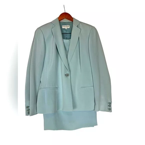 Giorgio Armani Le Collezioni 2 Piece Suit Skirt Teal Blue Color Vintage