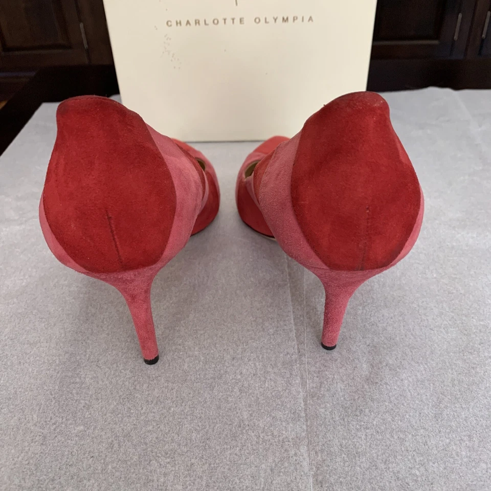 Bombas de camurça CHARLOTTE OLYMPIA Desirée em listras rosa escuro/vermelho tamanho 38,5 MRSP$795 - Imagem 3 de 4