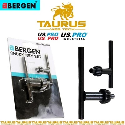 BERGEN BY US PRO 2x US PRO CHUCK Key 3/8" & 1/2" Set Drill Machine Lathes DIY Tools UK FREE P&P