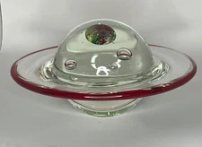 READ Glass Art Round Saturn with Ring Retro Paperweight Bubbles 4.5 lbs