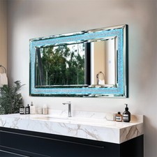 Large Crystal Diamond wall Mirror w/ RGB LED Lights Smart Touch Bathroom Mirrors