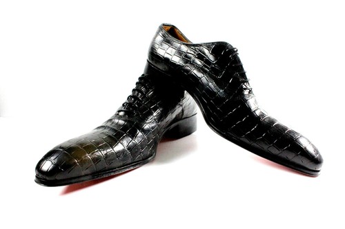 IVAN TROY/Victor Black Crocodile Print Italian Men's Dress Shoes/Made in Italy/
