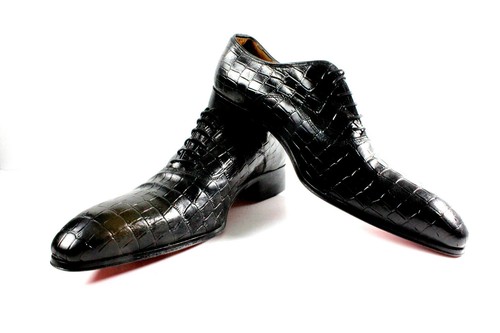 IVAN TROY/Victor Black Crocodile Print Italian Men's Dress Shoes/Made in Italy/ - Afbeelding 1 van 10