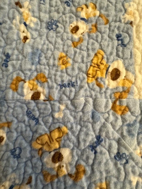 Edredón Hecho a Mano 41"x48" PERROS Diagonal Camino Azul Tostado Crema Reversible Foto 4 de 4