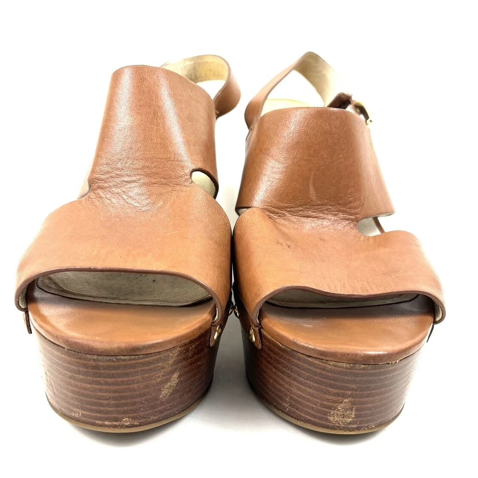 Sandalias de cuña Michael Kors Carina punta abierta marrón dorado PW14K talla 10M Foto 3 de 4