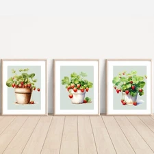 Set of Strawberries ART PRINTS Wall picture Home Art (A4, Unframed)