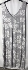 Joyspun XL 16 18 Pajama Gown Grey White Floral Double V Neck Light Long