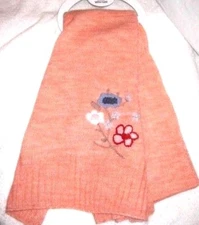 Studio Workshop Womens Floral Embroidered Orange Wool Scarf 70 in long Knit